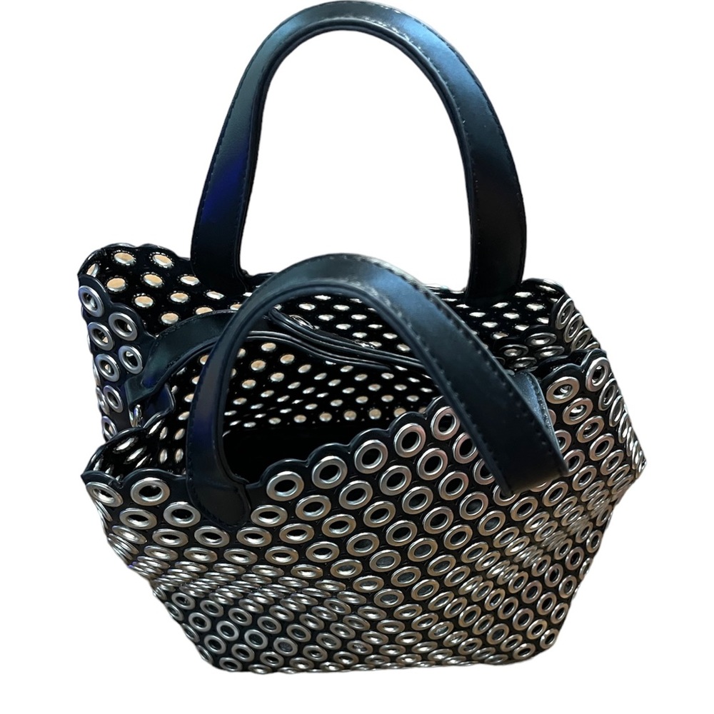Biker style no name black & silver tote & removable insert. NWOT - Picture 6 of 10